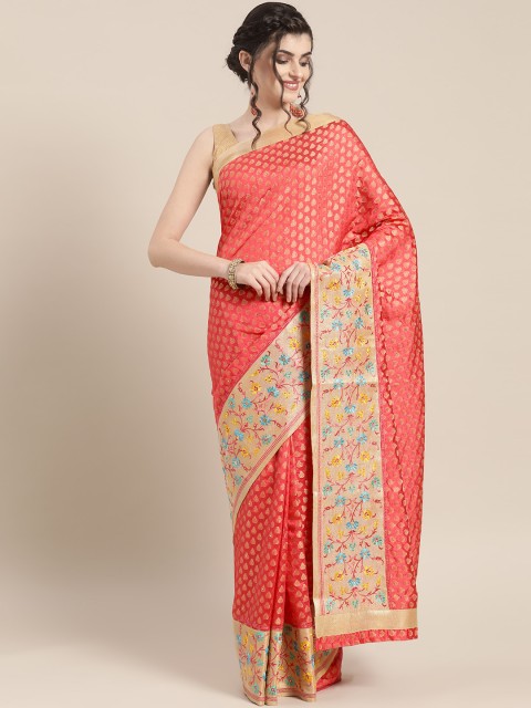 

Chhabra 555 Pink & Golden Woven Design Chanderi Saree