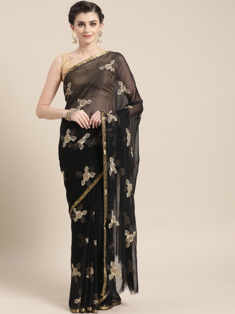 

Chhabra 555 Black & Golden Resham Embroidered Saree