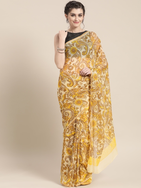 

Chhabra 555 Beige & Yellow Printed Bagh Saree