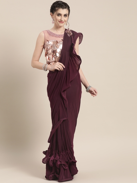 

Chhabra 555 Purple Solid Ready to Wear Ruffle Saree