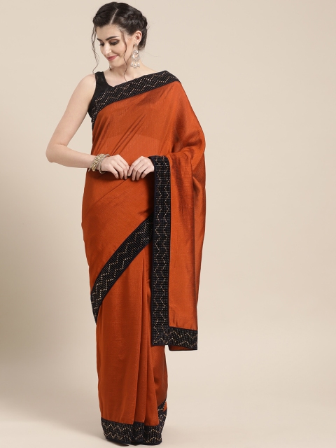 

Chhabra 555 Rust Orange Solid Chanderi Saree