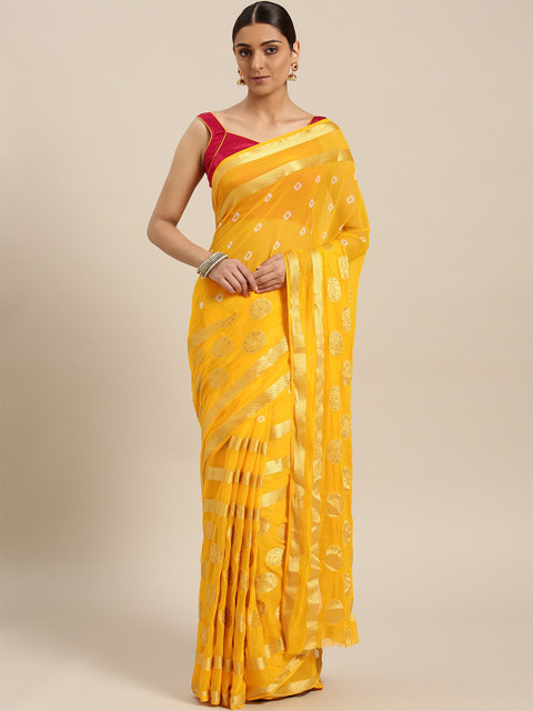 

Chhabra 555 Yellow & Golden Printed Bandhani Saree
