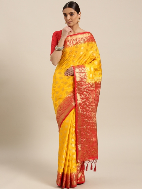 

Chhabra 555 Yellow & Golden Zari Woven Design Mysore Silk Saree