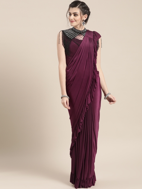

Chhabra 555 Purple Solid Ready to Wear Saree