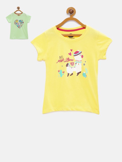 

Cub McPaws Girls Pack of 2 Printed Round Neck T-shirts, Green