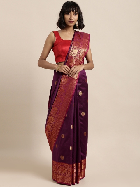 

Satrani Purple & Maroon Poly Silk Woven Design Kanjeevaram Saree