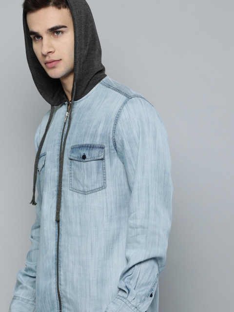 

Harvard Men Blue Regular Fit Faded Chambray Casual Shacket