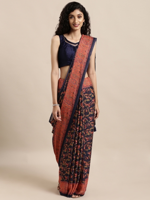 

Mitera Navy Blue & Pink Poly Crepe Printed Saree