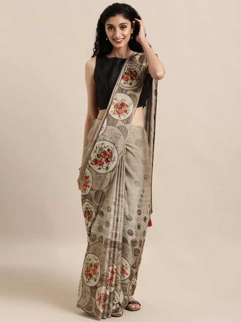 

Mitera Brown Printed Poly Georgette Saree