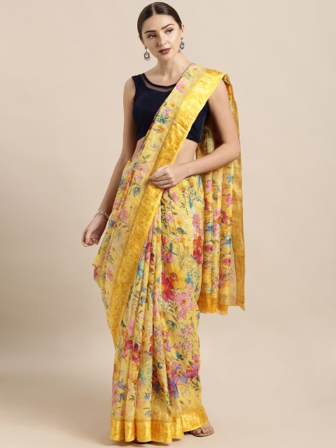 

Mitera Yellow Printed Polycotton Saree