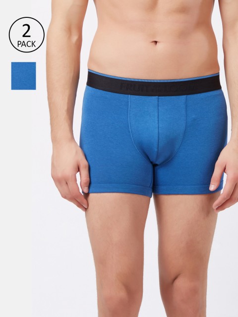 

Fruit of the loom Men Pack of 2 Blue Solid Mi-Rise Solid Trunks MTR09-A1S1