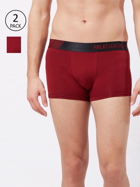 

Fruit of the loom Men Pack OF Two Red Solid Low-Rise Trunks 10570478-2