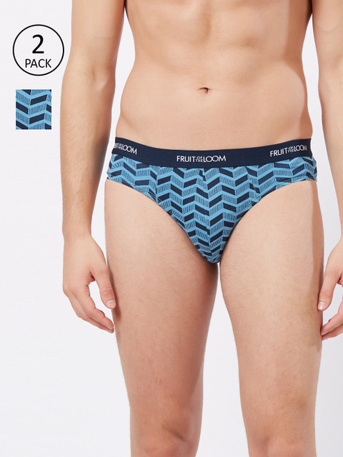 

Fruit of the loom Men Blue Pack Of 2 Printed Hip Briefs MHB13