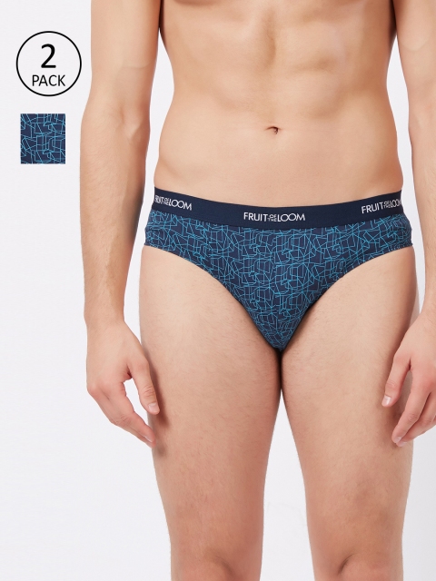 

Fruit of the loom Men Blue Pack Of 2 Printed Hip Briefs MHB13-A2P4