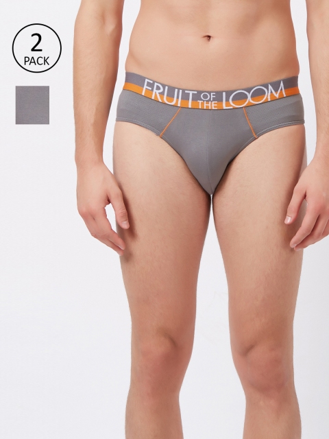 

Fruit of the loom Pack of 2 Men Grey Solid Hip Briefs 10570602-2