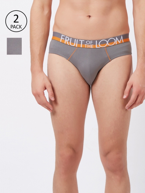 

Fruit of the loom Pack of 2 Men Grey Solid Hip Briefs 10570662-2