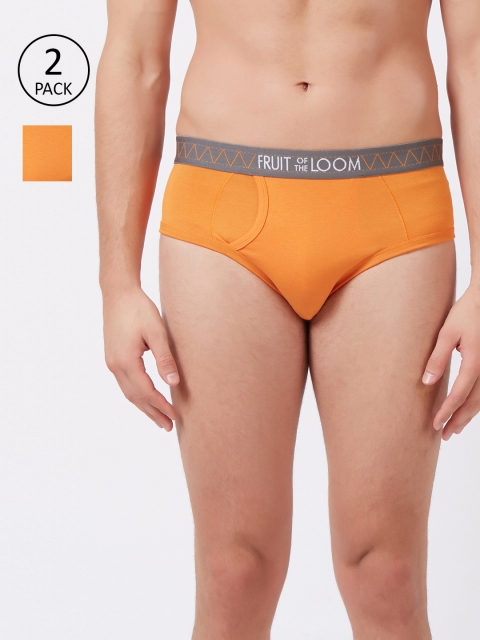 

Fruit of the loom Men Pack of 2 Orange Solid Hip Briefs 10570710, Yellow