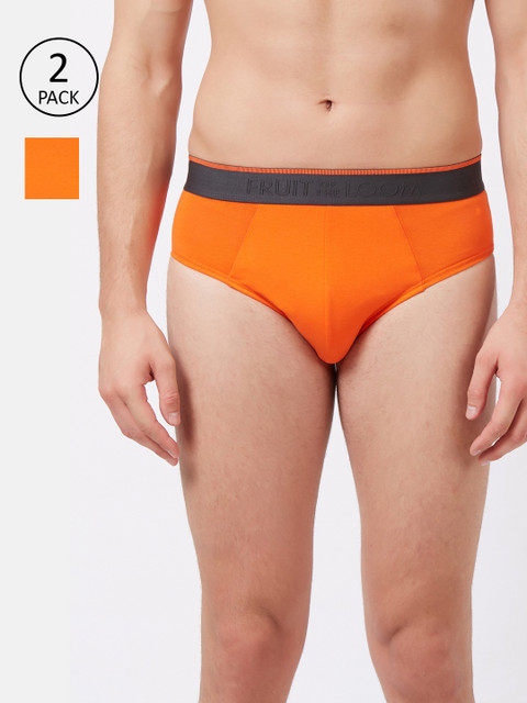 

Fruit of the loom Men Pack of 2 Orange Solid Hip Briefs 10570534