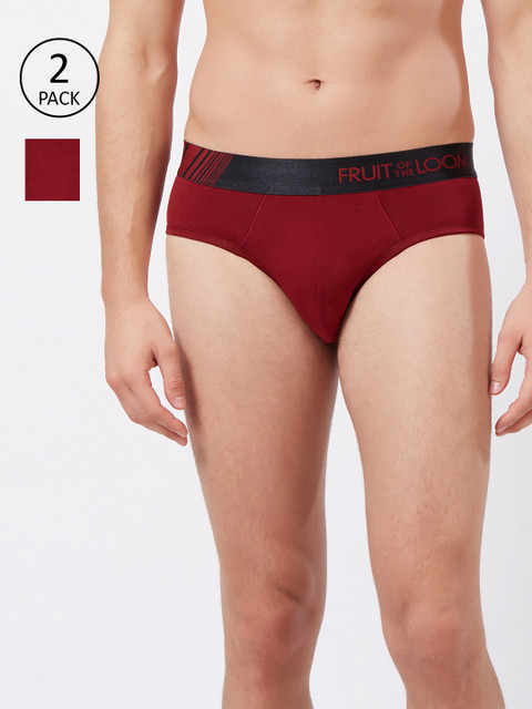 

Fruit of the loom Men Pack Of 2 Maroon Solid Hip Briefs
