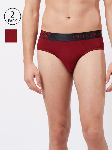 

Fruit of the loom Men Pack of 2 Maroon Solid Hip Briefs