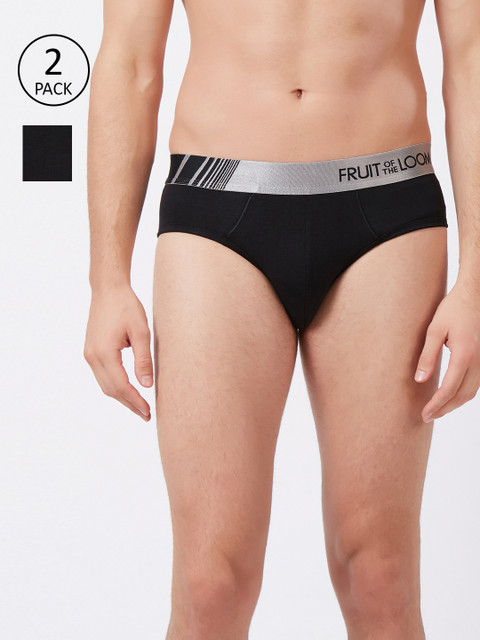

Fruit of the loom Men Pack of 2 Black Solid Hip Briefs