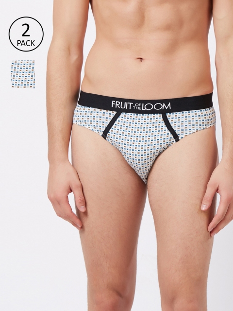 

Fruit of the loom Men Pack of 2 White Abstract Print Hip Briefs 10570574-2