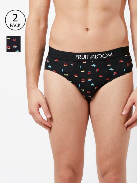 

Fruit of the loom Men Pack of 2 Black Abstract Printed Hip Briefs 10570490-2