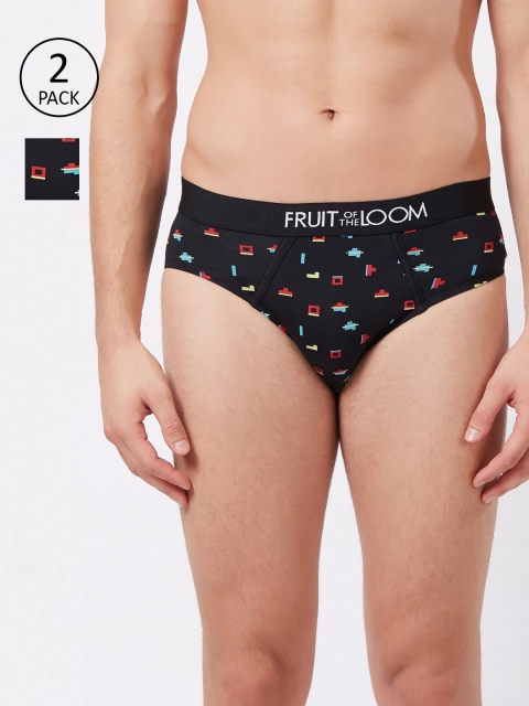 

Fruit of the loom Men Pack of 2 Black Abstract Printed Hip Briefs 10570498-2