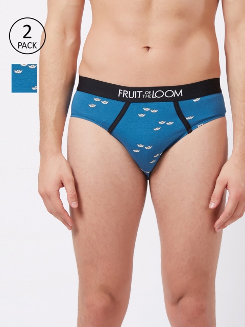 

Fruit of the loom Men Pack of 2 Blue Printed Hip Briefs 10570480-2