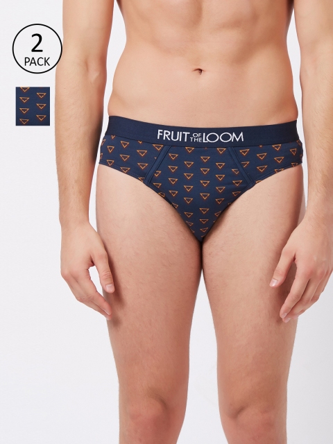 

Fruit of the loom Men Pack of 2 Navy Blue Geometric Printed Hip Briefs 10570496-2