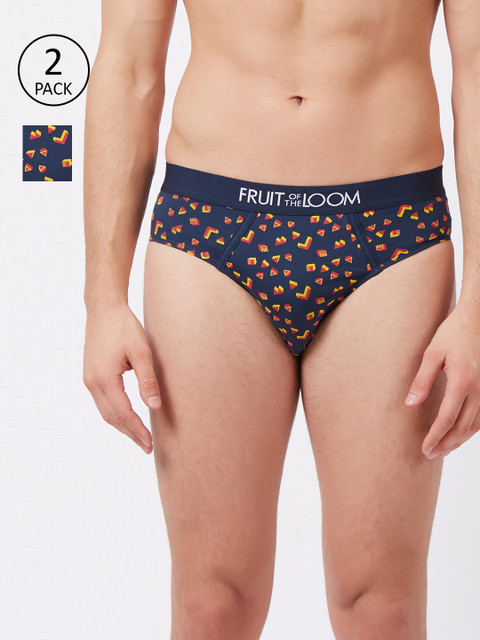 

Fruit of the loom Men Pack of 2 Navy Blue Printed Briefs 10570688-2