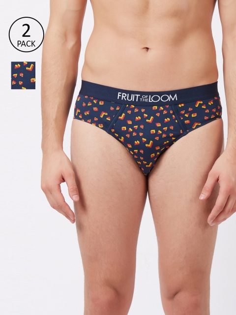 

Fruit of the loom Men Pack of 2 Navy Blue Printed Briefs 10570690-2