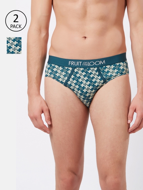 

Fruit of the loom Men Pack of 2 Sea Green & Teal Blue Printed Briefs 10570686-2