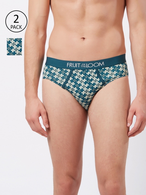 

Fruit of the loom Men Pack of 2 Sea Green & Teal Blue Printed Briefs 10570738-2-