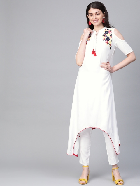 

HERE&NOW Women White Solid Kurta with Trousers