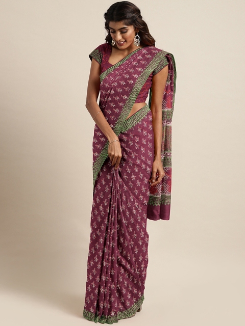 

Kalakari India Maroon & Beige Pure Cotton Hand Block Printed Dabu Sustainable Saree