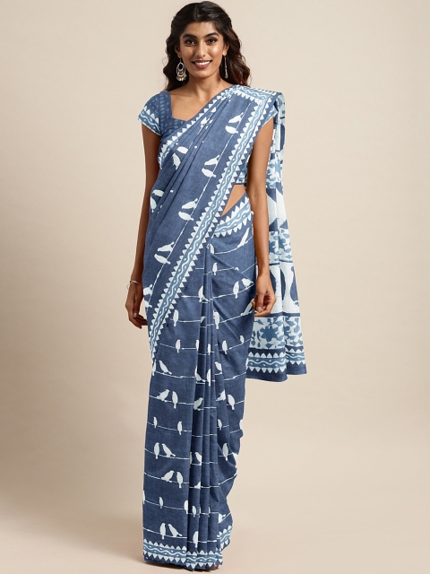 

Kalakari India Blue & White Dabu Handblock Print Bagru Sustainable Saree