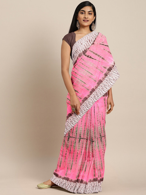 

Kalakari India Pink & Brown Pure Cotton Printed Handcrafted Bagru Saree