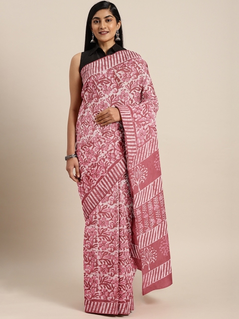 

Kalakari India Pink & Off-White Dabu Handblock Print Bagru Sustainable Saree