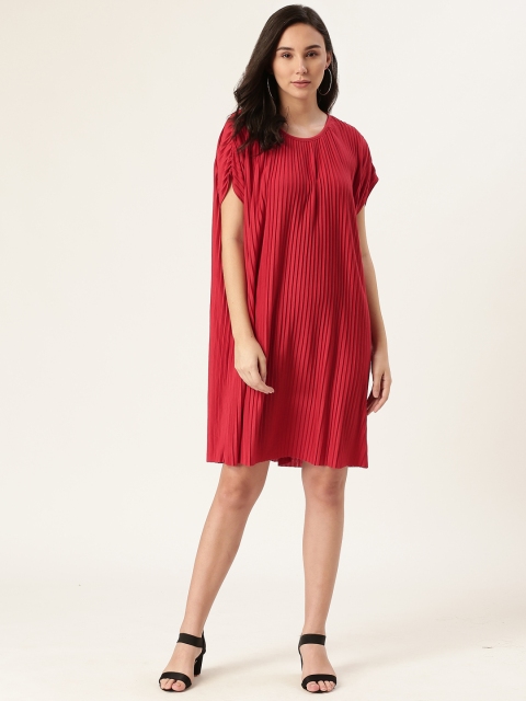 

Tommy Hilfiger Women Red Accordion Pleated Shift Dress