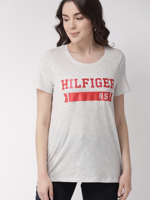 

Tommy Hilfiger Women Grey Melange Printed Round Neck T-shirt