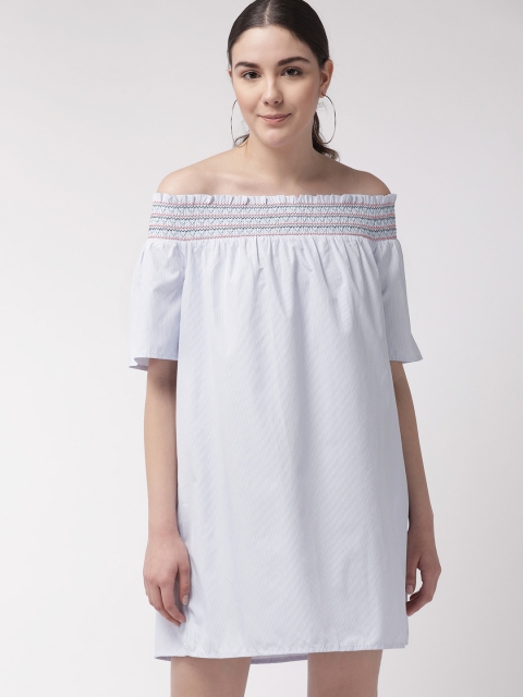 

Tommy Hilfiger Women Blue & White Off-Shoulder Striped Shift Dress