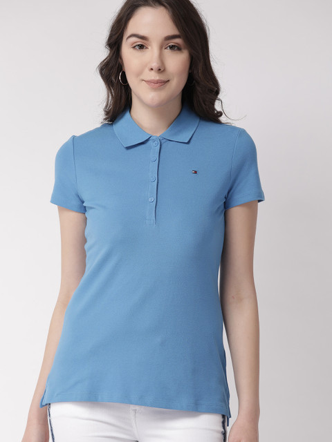 

Tommy Hilfiger Women Blue Solid Polo Collar T-shirt