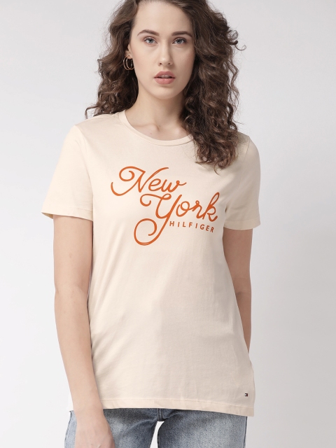 

Tommy Hilfiger Women Pink & Orange Printed Round Neck T-shirt