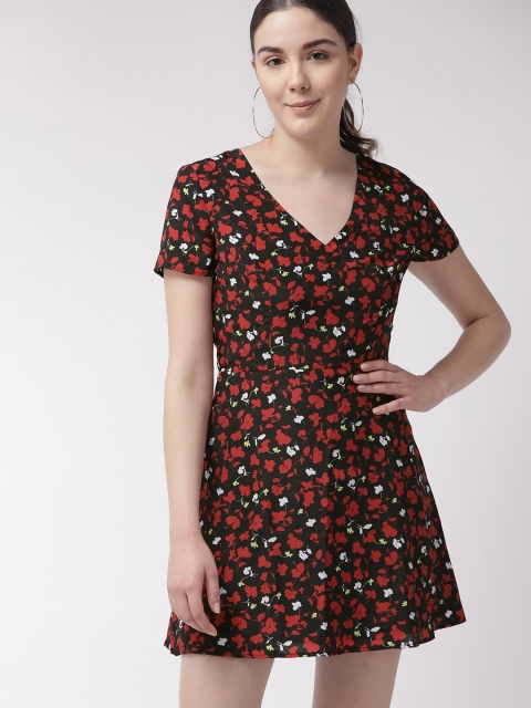 

Tommy Hilfiger Women Black & Red Floral Printed Mini A-Line Dress