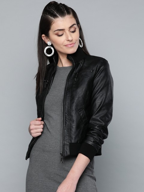 

VividArtsy Women Black Solid Bomber Jacket
