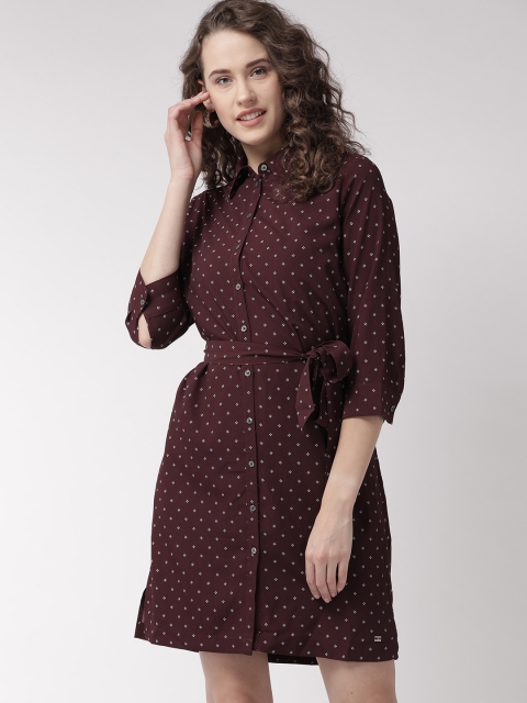 

Tommy Hilfiger Women Burgundy & Blue Printed Shirt Dress