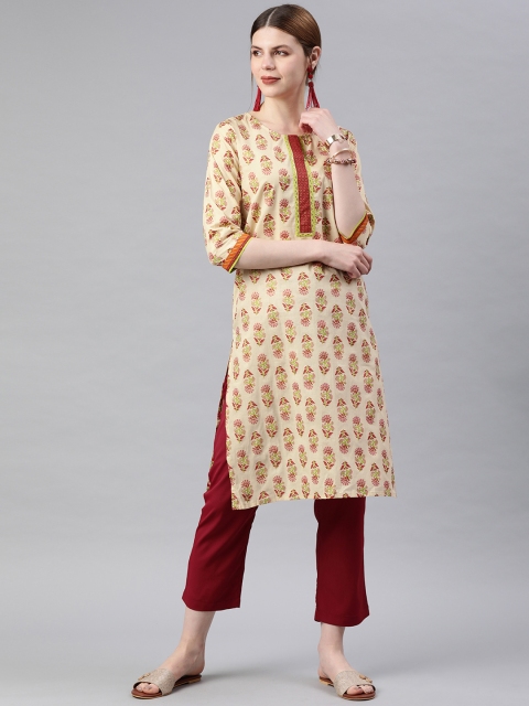 

Anubhutee Women Beige Printed Straight Kurta
