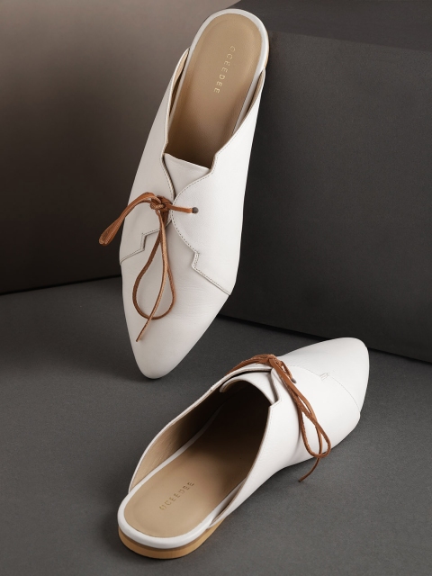 

OCEEDEE Women White Solid Leather Mules