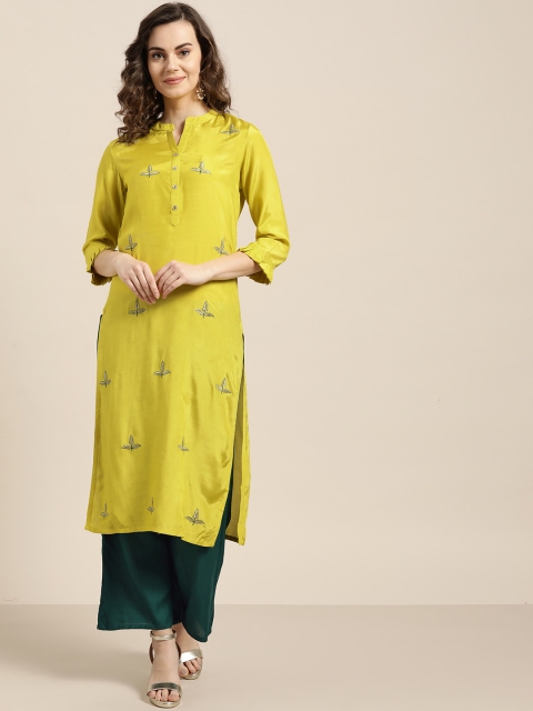 

Jaipur Kurti Women Lime Green Embroidered Kurta with Palazzos
